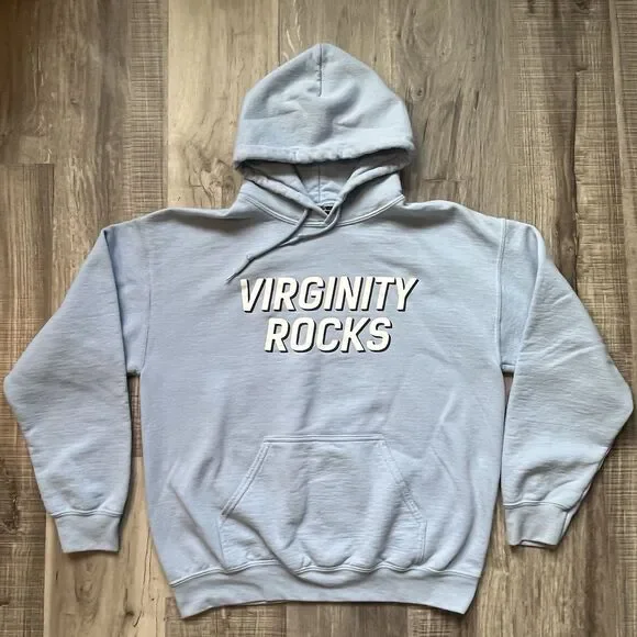 Virginity Rocks Hoodie Adult Blue Medium Sweatshirt Graphic Long Sleeve - Picture 2 of 7